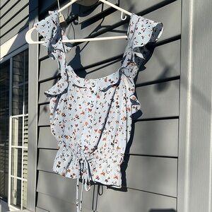 Sienna Sky Floral Crop Ruffle Sleeve Top